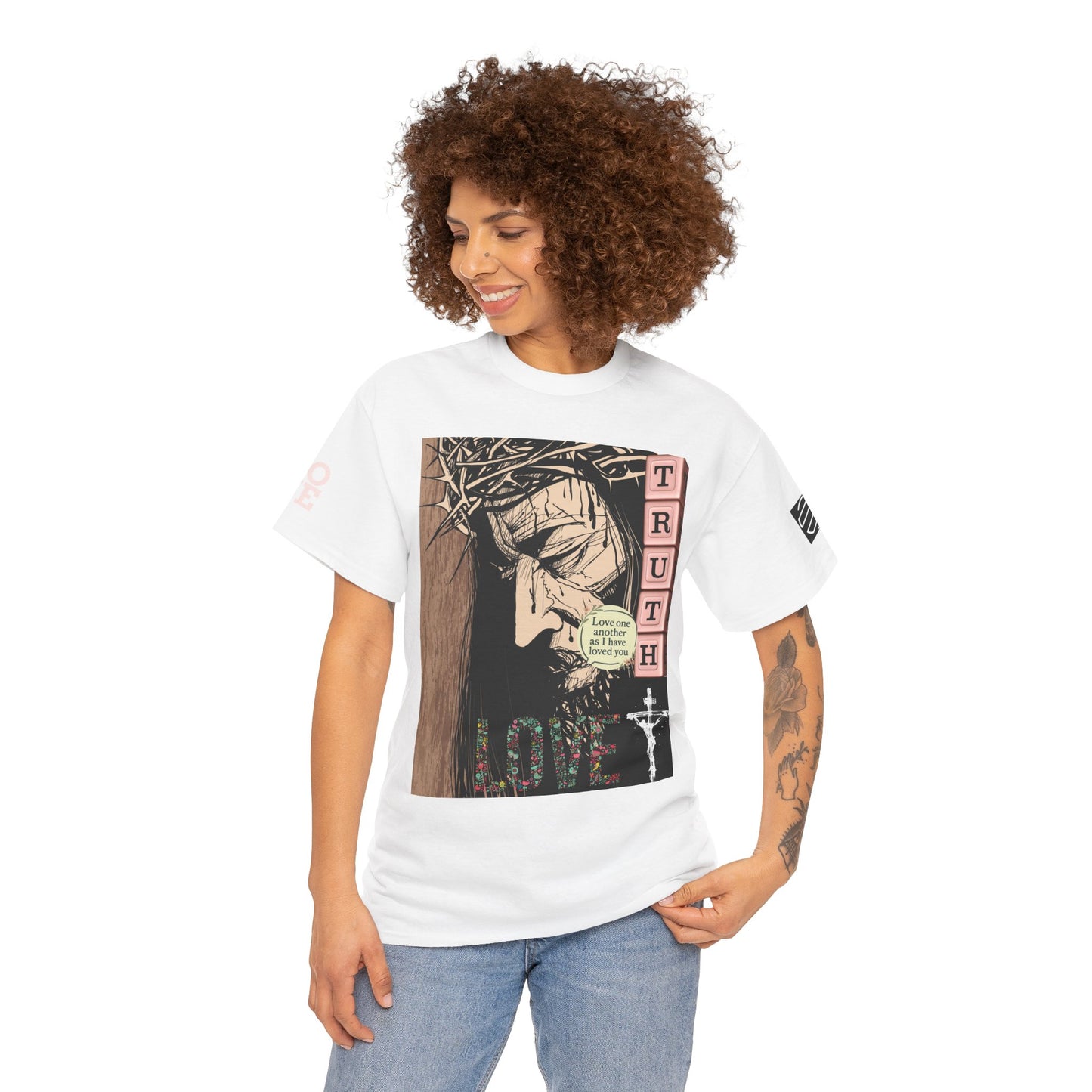 Christian Inspirational Tee, Unisex Heavy Cotton Shirt, Love and Truth Graphic T-Shirt, Faith-Based Apparel