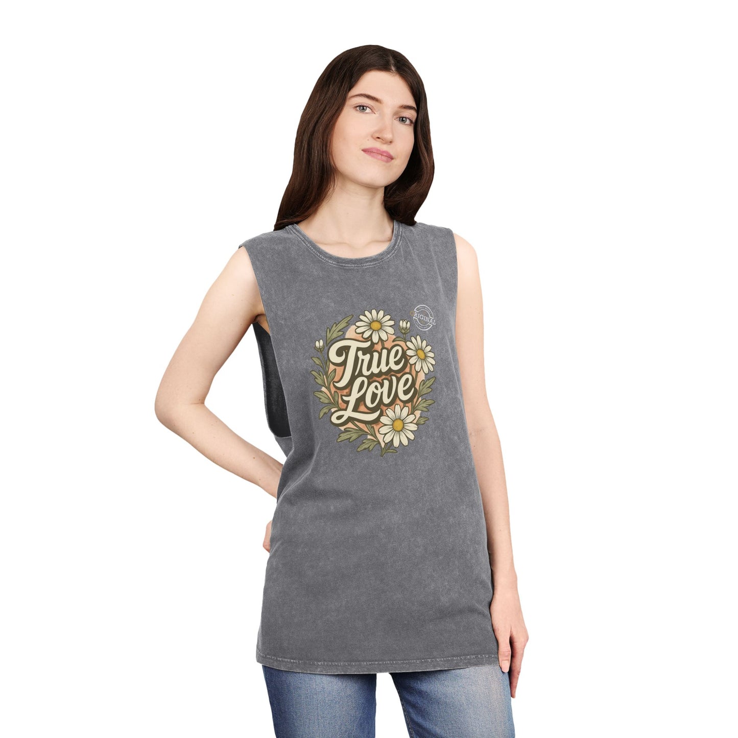 True Love Daisy Tank Top — Vintage Stonewash Graphic Tank