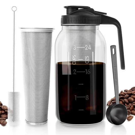 64 oz Mason Jar Cold Brew Maker with Stainless Steel Accessories