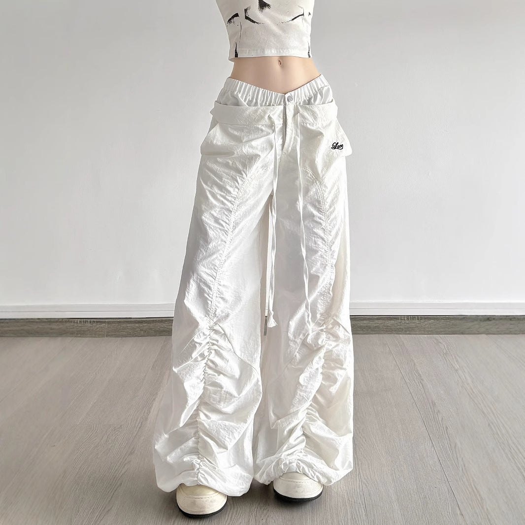 Ruffle Drawstring Lace Letters Embroidered Slacks