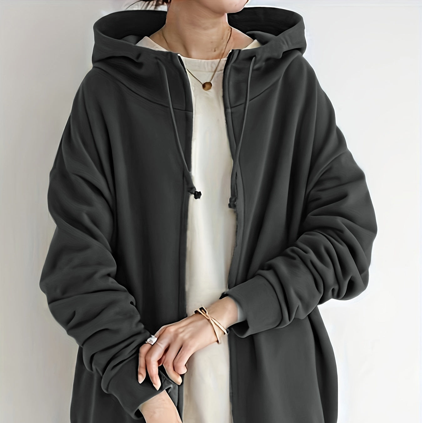 Long Zipper Hooded  Sweater