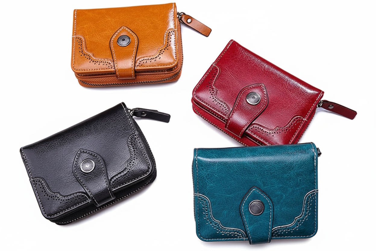 Women's Retro Waxed Leather Zipper Wallet