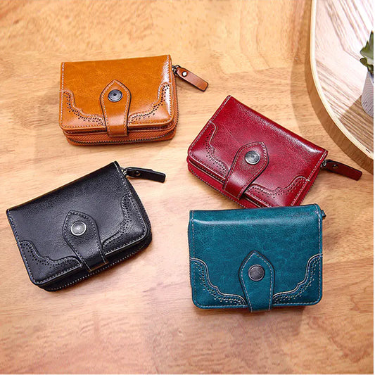 Women's Retro Waxed Leather Zipper Wallet