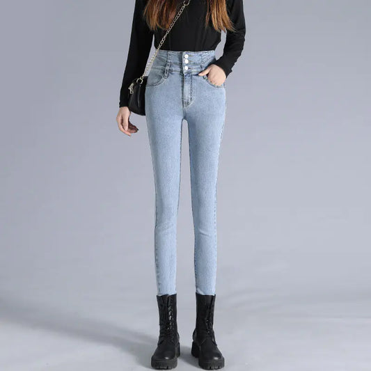 High-Waisted Skinny Black Pencil Jeans
