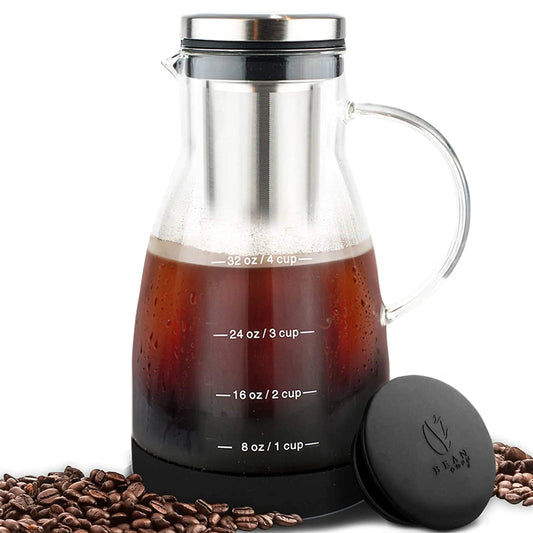 FrostBrew Glass Cold Brew Maker - 32 oz Coffee & Iced Tea Pitcher with Silicone Stability