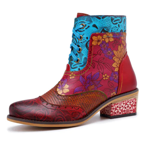 Chic Lace-Up Cowhide Boots