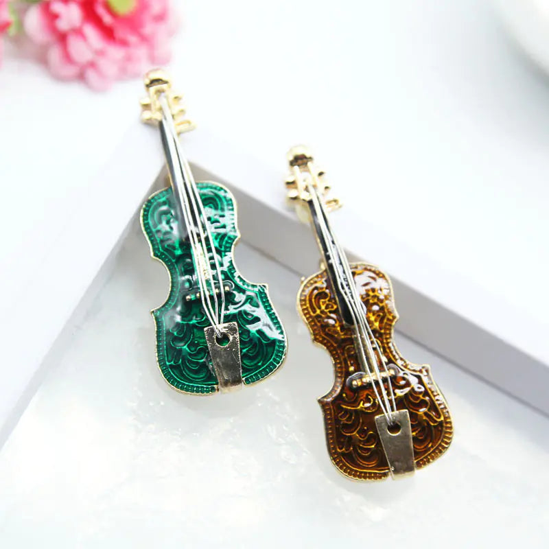 Violin Brooch with Alloy Enamel Design