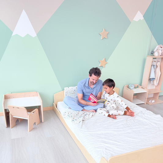 CHERRY FULL - Montessori Floor Bed with Shelves