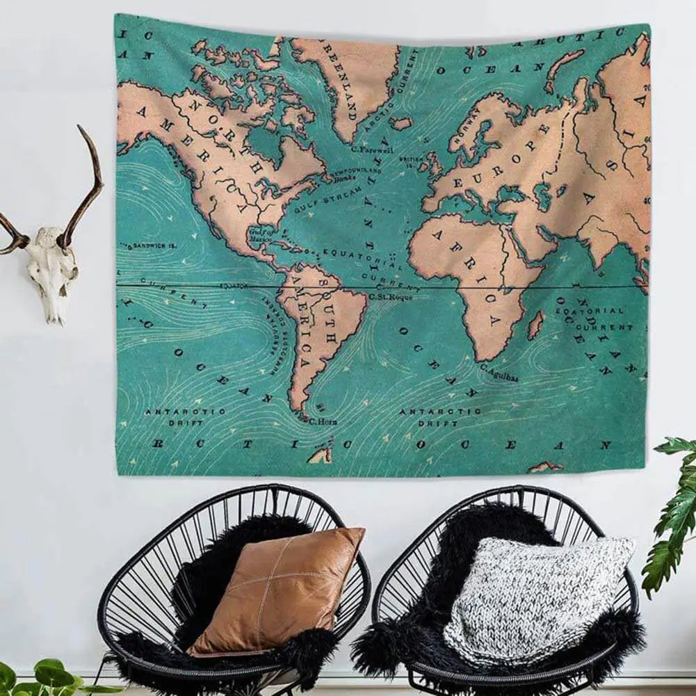Global Map Print Tapestry