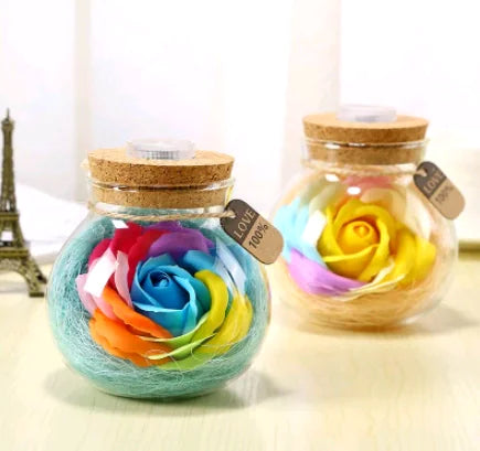 Creative Lucky Star Glass Bottle Soap Flower Night Light