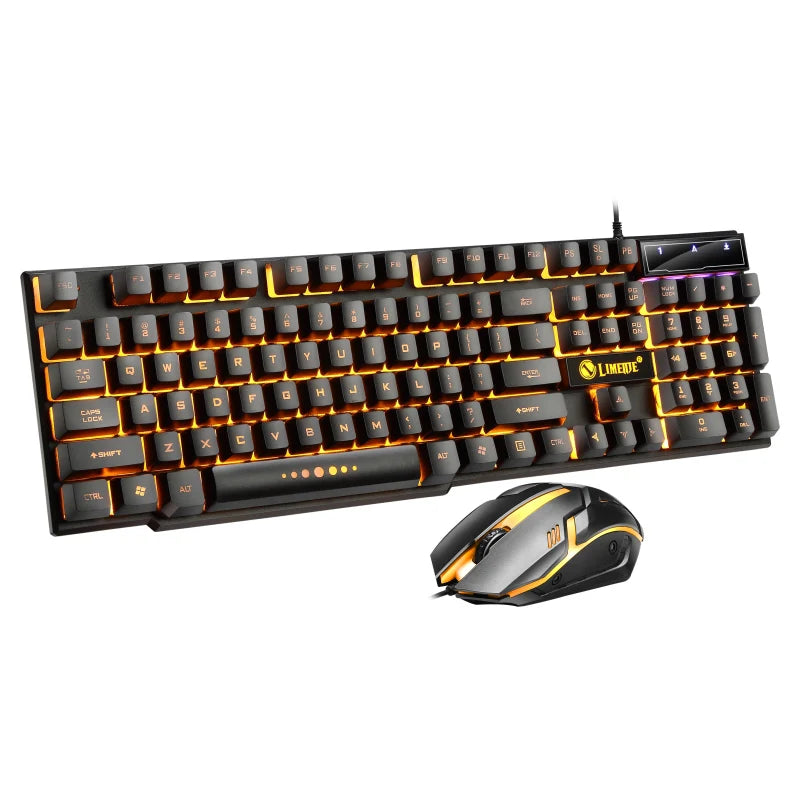 USB Wired PC Rainbow Colorful LED Backlit Gaming Keyboard Mouse Set