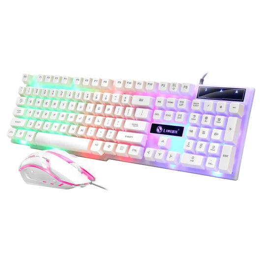 USB Wired PC Rainbow Colorful LED Backlit Gaming Keyboard Mouse Set