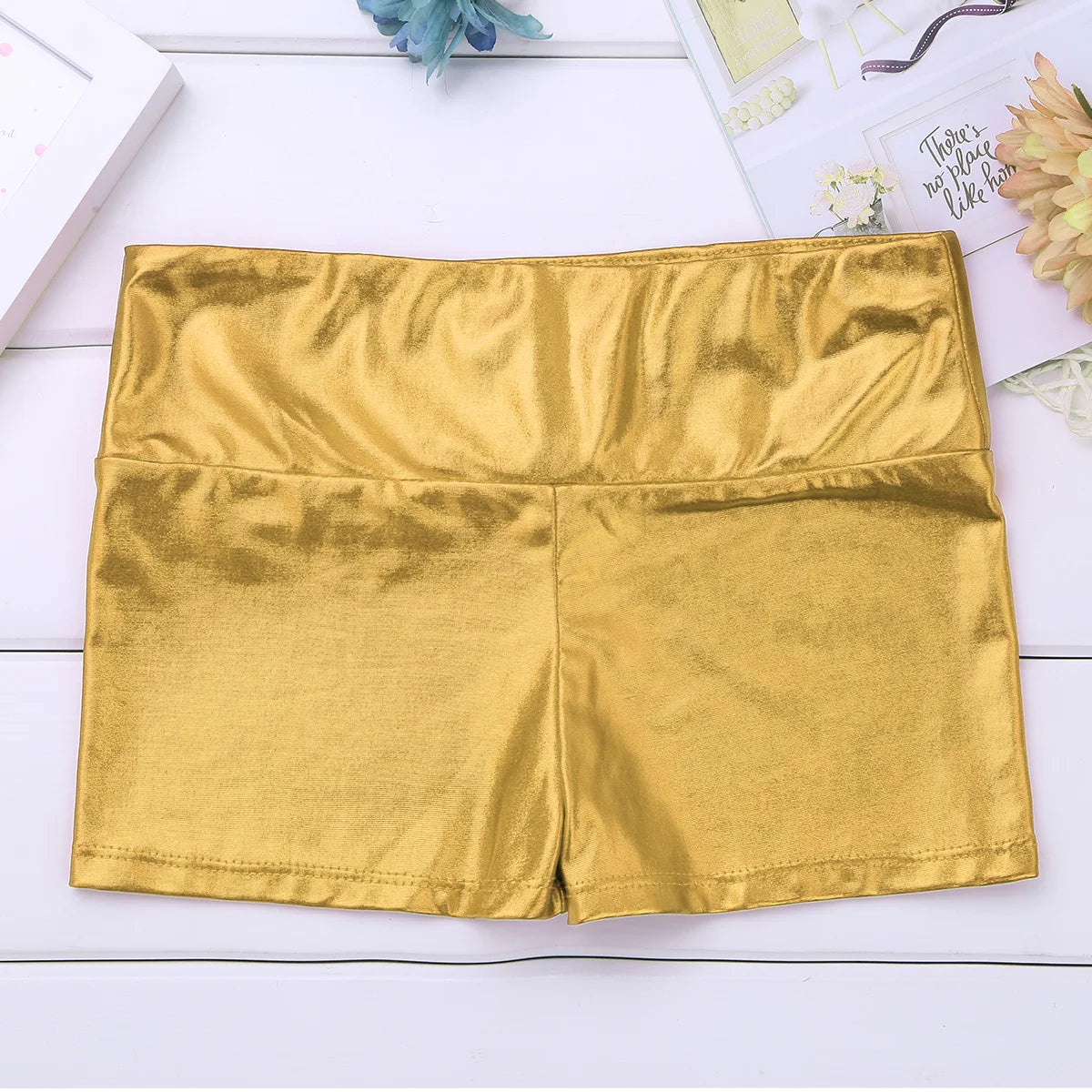 Kids Metallic Shiny High Waist Dance Shorts - Girls