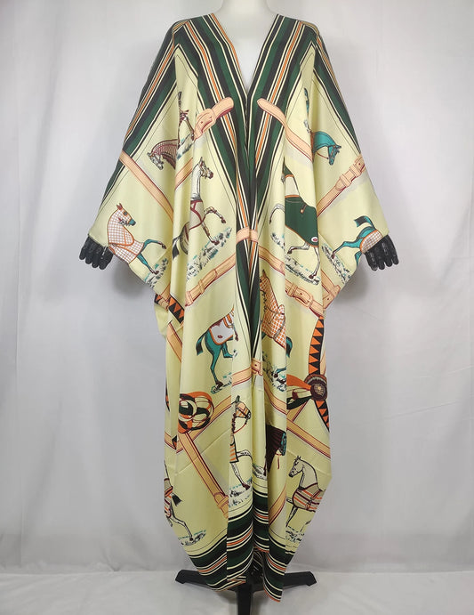 African Twill Silk Animal Printed Swimwear Kaftan Dress