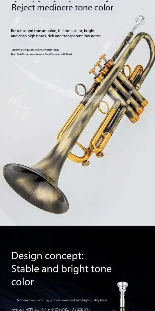 Salinte Beginner-Friendly BB Tone Brass Trumpet with Black Nickel Gold Finish Durable Stainless Steel Pistons