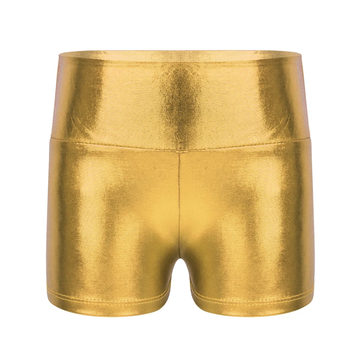 Kids Metallic Shiny High Waist Dance Shorts - Girls