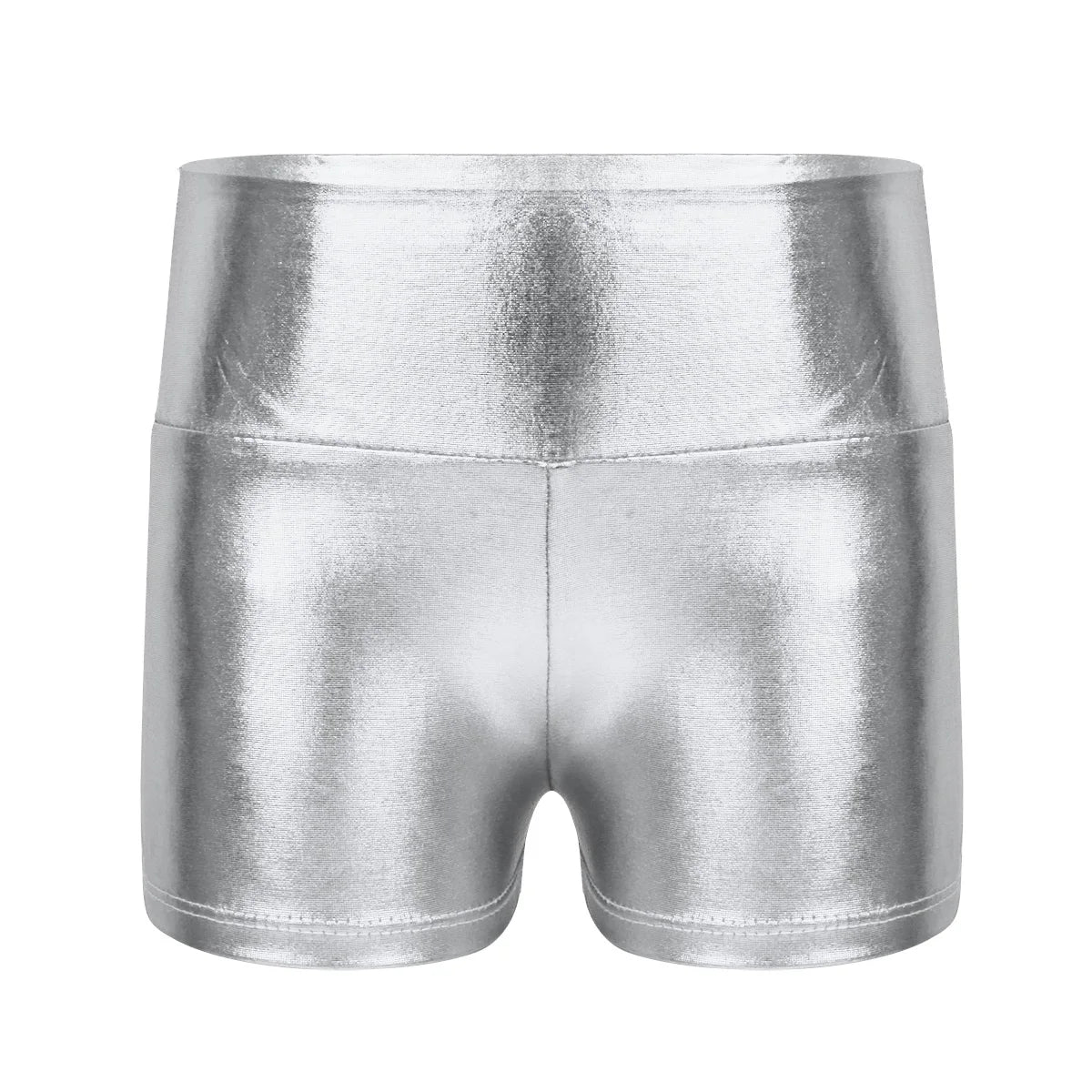 Kids Metallic Shiny High Waist Dance Shorts - Girls