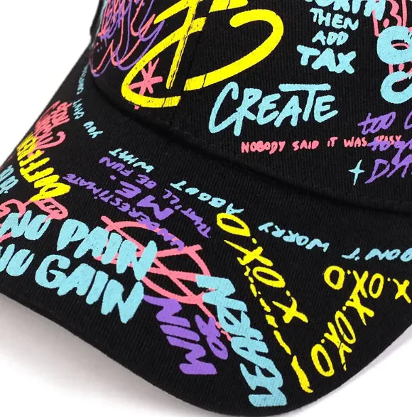Urban Graffiti Print Baseball Cap - Black & White