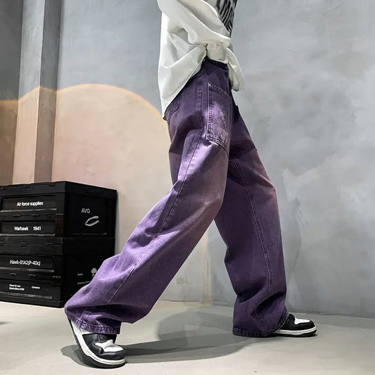 Men's Purple Streetwear Jeans - Retro Hip-hop Style