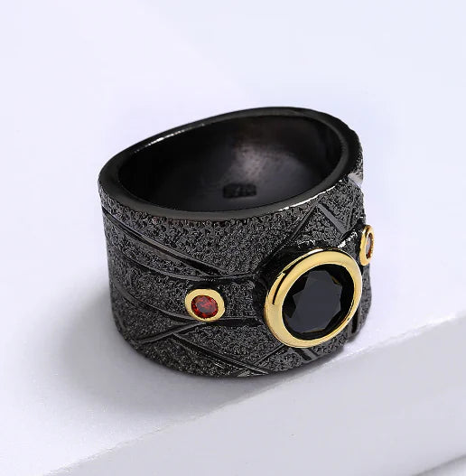 Geometric Black Retro Baroque Ring