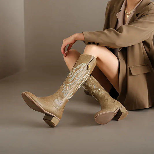 Women's Vintage Heel Embroidered Cowgirl Boots
