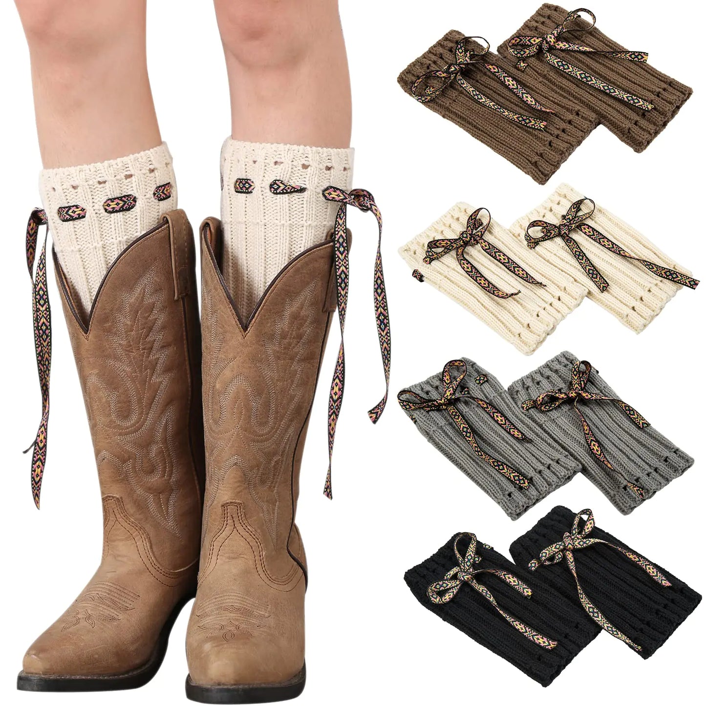 Chic Winter Boot Cuffs for Women - 4 Pair Knit Toppers