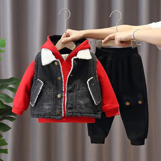 Kids' Denim Jacket Set with Fleece Lining (0-3 Years)