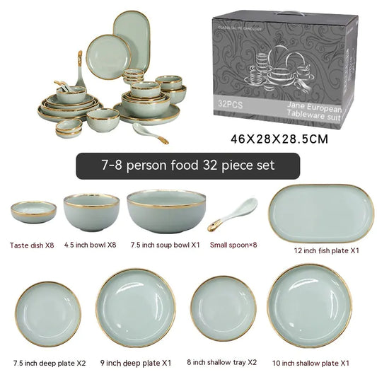 Golden Trim Ceramic Dish Set