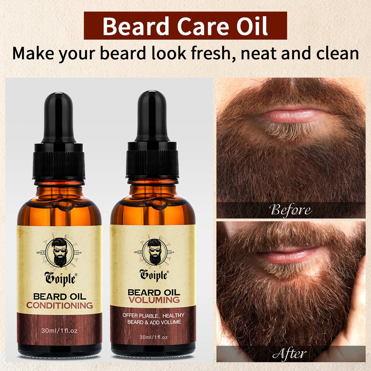 Men's Beard Volumizing & Conditioning Oil - 2pcs/Set