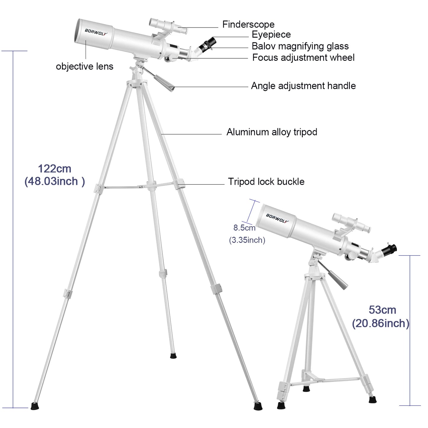 BORWOLF AZ70500 Refracting Astronomical Telescope 70MM large Aperture 25X-416X - for observing the moon and planets