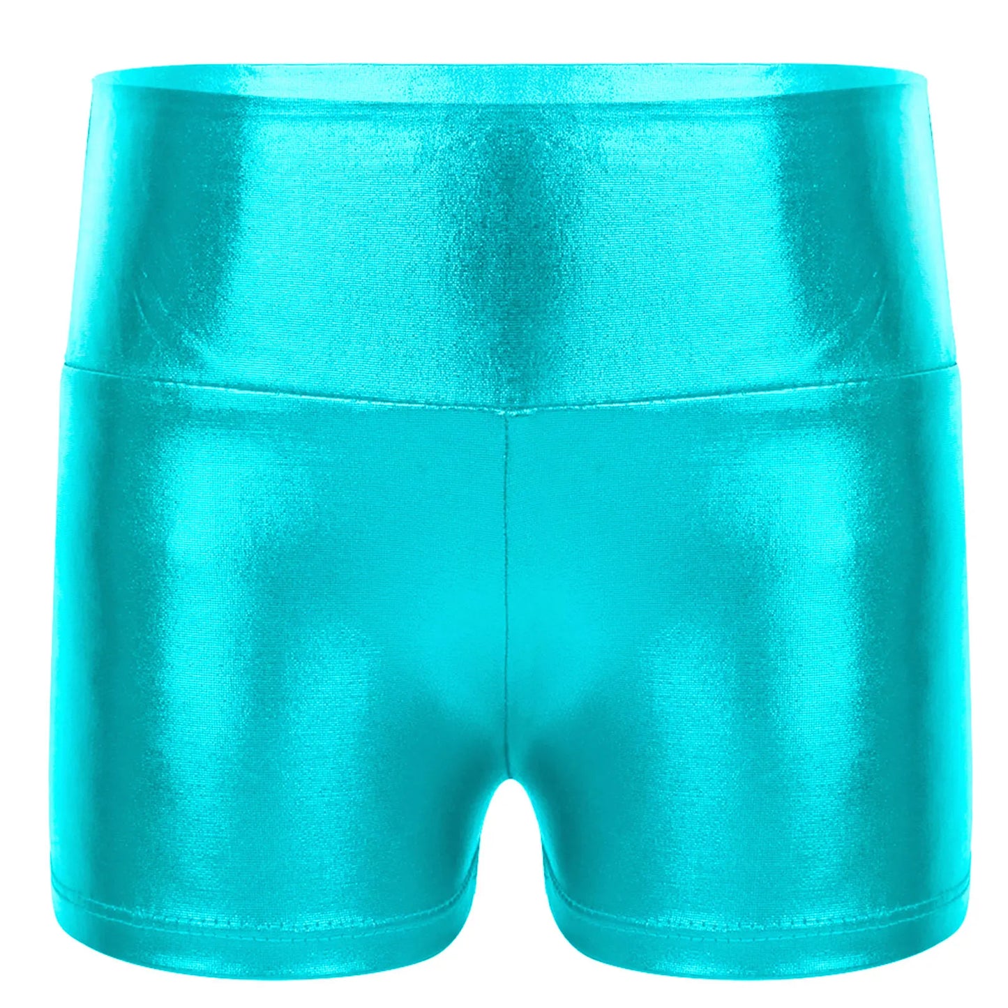 Kids Metallic Shiny High Waist Dance Shorts - Girls