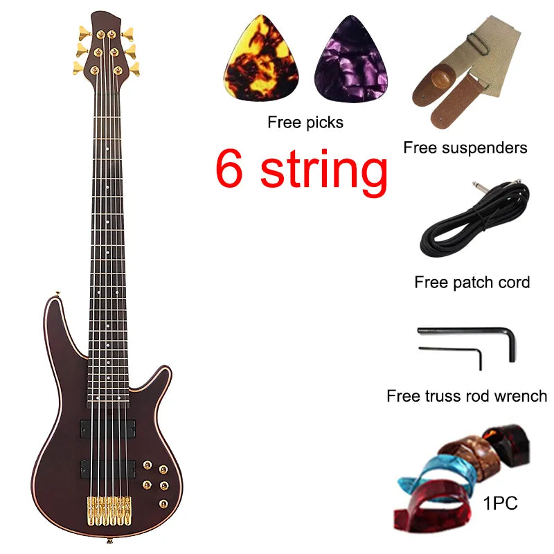 43" Solid Sapele Wood Bass Guitar - 6 Strings