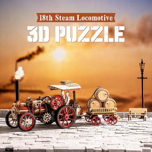 Robotime Rokr Car Model Building Kit 3D Wooden Puzzle Steam Kit 1:28 Mechanical Steam Locomotive Awesome Gifts for Adults Teens