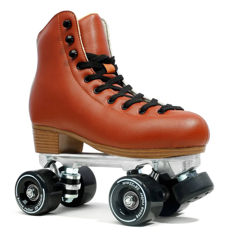 Luxury Leather Quad Roller Skates with Aluminium Alloy Frame - Indoor Dance Skate