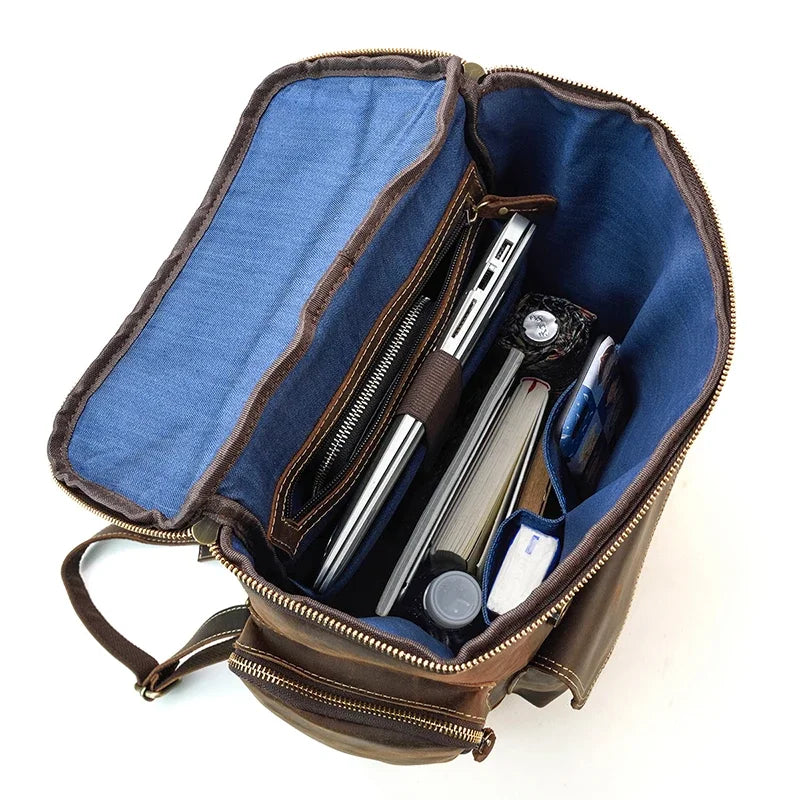 Men's High Capacity Crazy Horse Leather Laptop Backpack