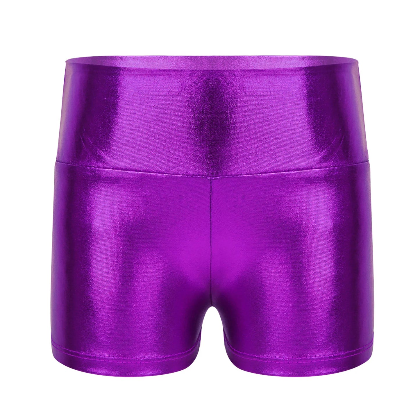 Kids Metallic Shiny High Waist Dance Shorts - Girls