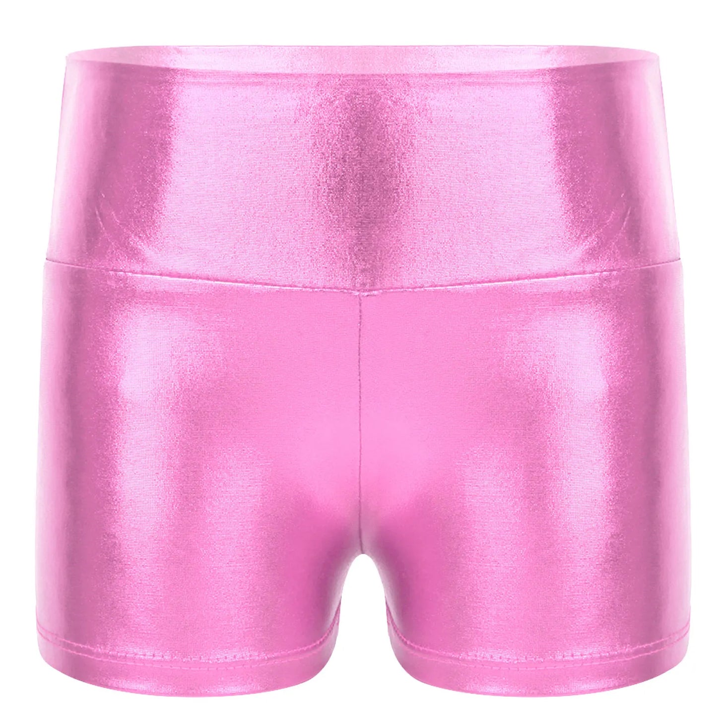 Kids Metallic Shiny High Waist Dance Shorts - Girls