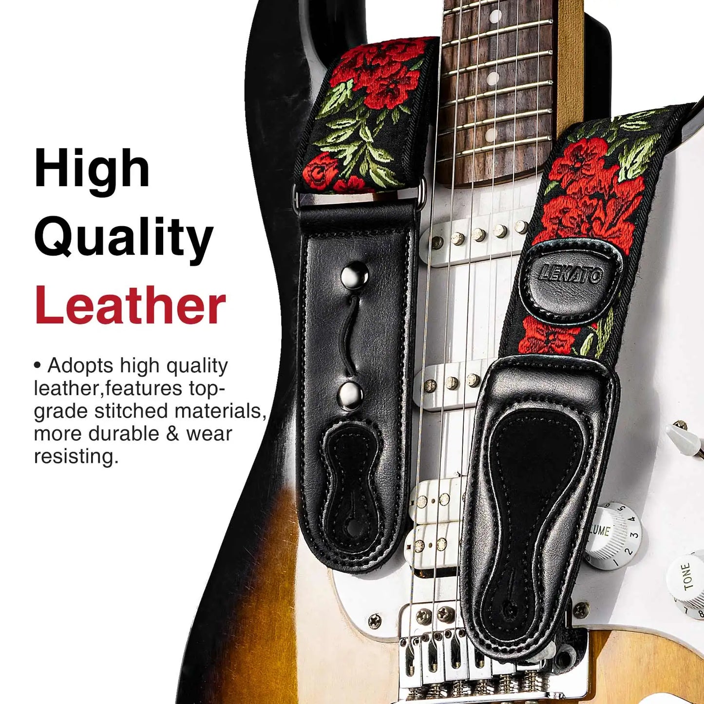 LEKATO LGS Guitar Strap with 6 Picks 2 Locks