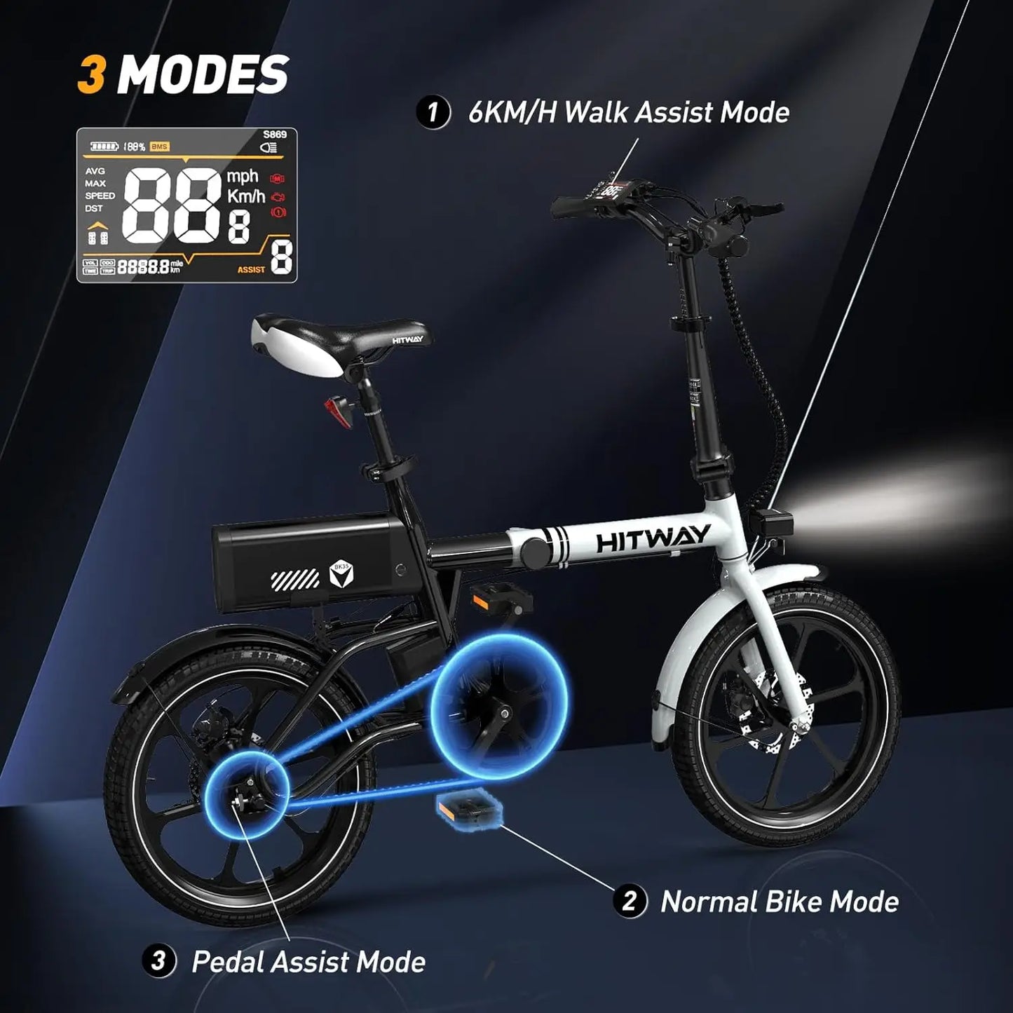HITWAY 16” 250W City E-Bike | Max.Range 25-60KM