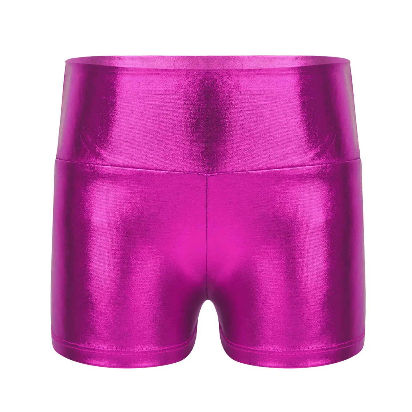 Kids Metallic Shiny High Waist Dance Shorts - Girls
