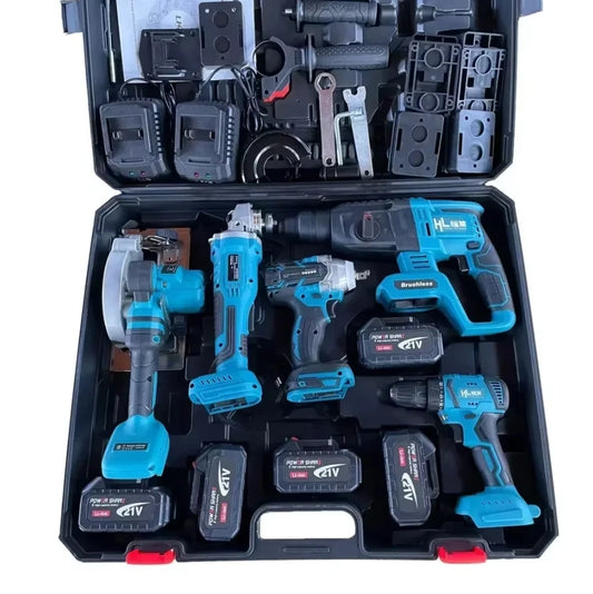 MKT Power Tools Set | 5000 Peak Watt Super Quiet Cordless Drills/ Electric Hammer/Circular Saw/Angle Grinder