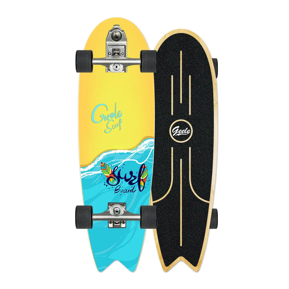 V7 33-Inch Surfskate Longboard, No-Push Fish Tail Pumping Board for Adults