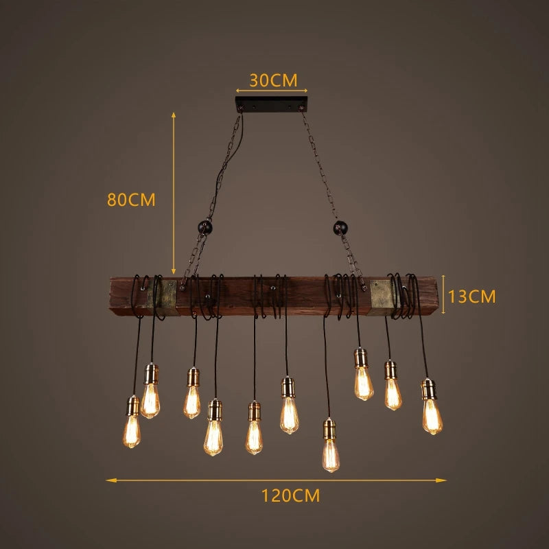 Retro Iron & Wood E27 LED Antique Industrial LOFT Chandelier Lighting
