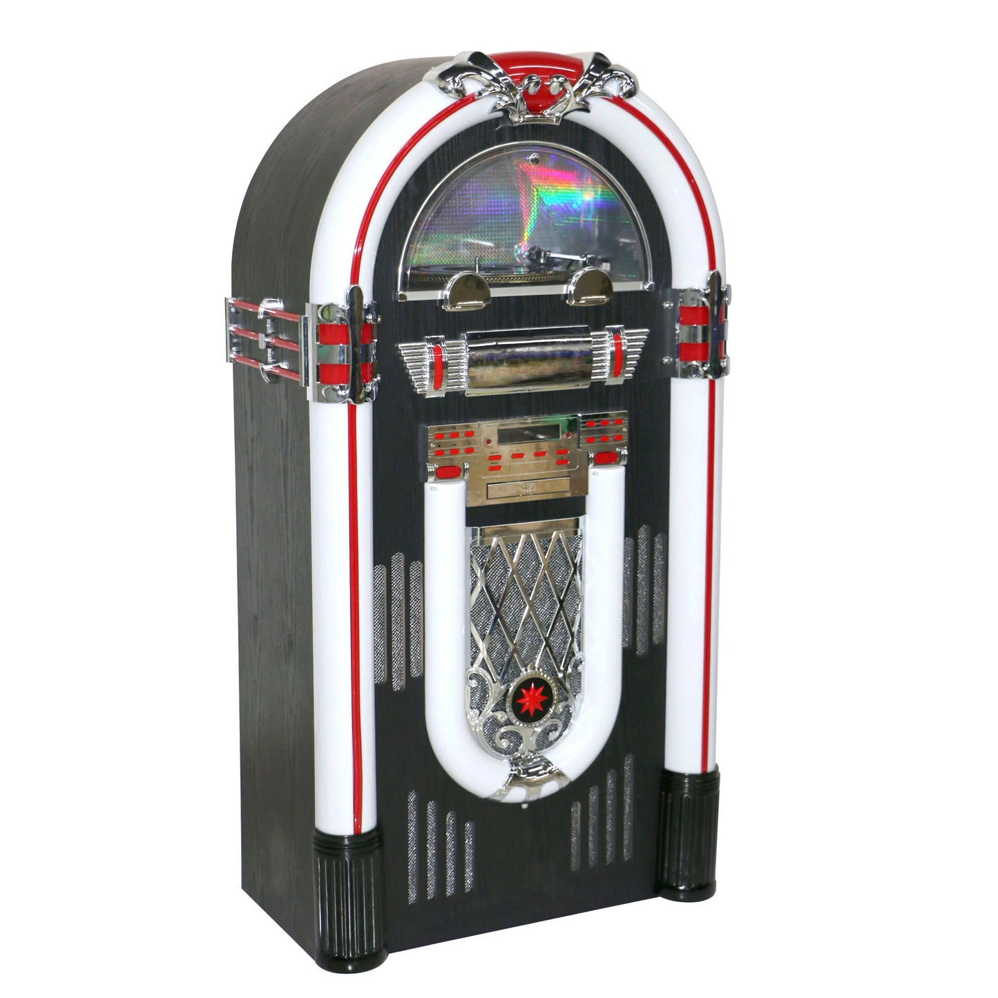 Full Size Large Retro with Light Emitting Diode Colorful Lights CD BT Turntable Player Music Combination Digital Jukebox