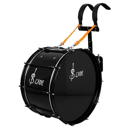 22" Black Marching Drum | Metal+Solid Wood Marching Drum Set with Stand Shoulder Strap