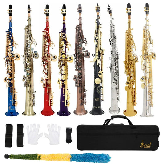 SLADE Soprano Saxophone - Bb/B Flat Natural Body Carved Design with Shoulder Case