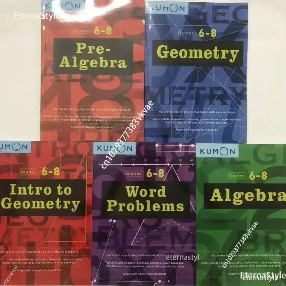 Kumon GEOMETRY Junior High/Middle School Mathematics Exercise Practice Grade 6-8 - 5 Books/Set