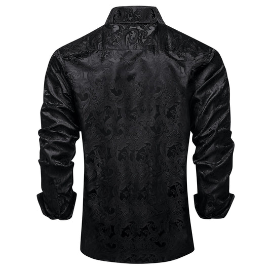 Men's Shirts Long Sleeve Silk Polyester Dress Shirts Luxury Tuxedo Turn Down Collar Social Paisley Shirt Men Clothing