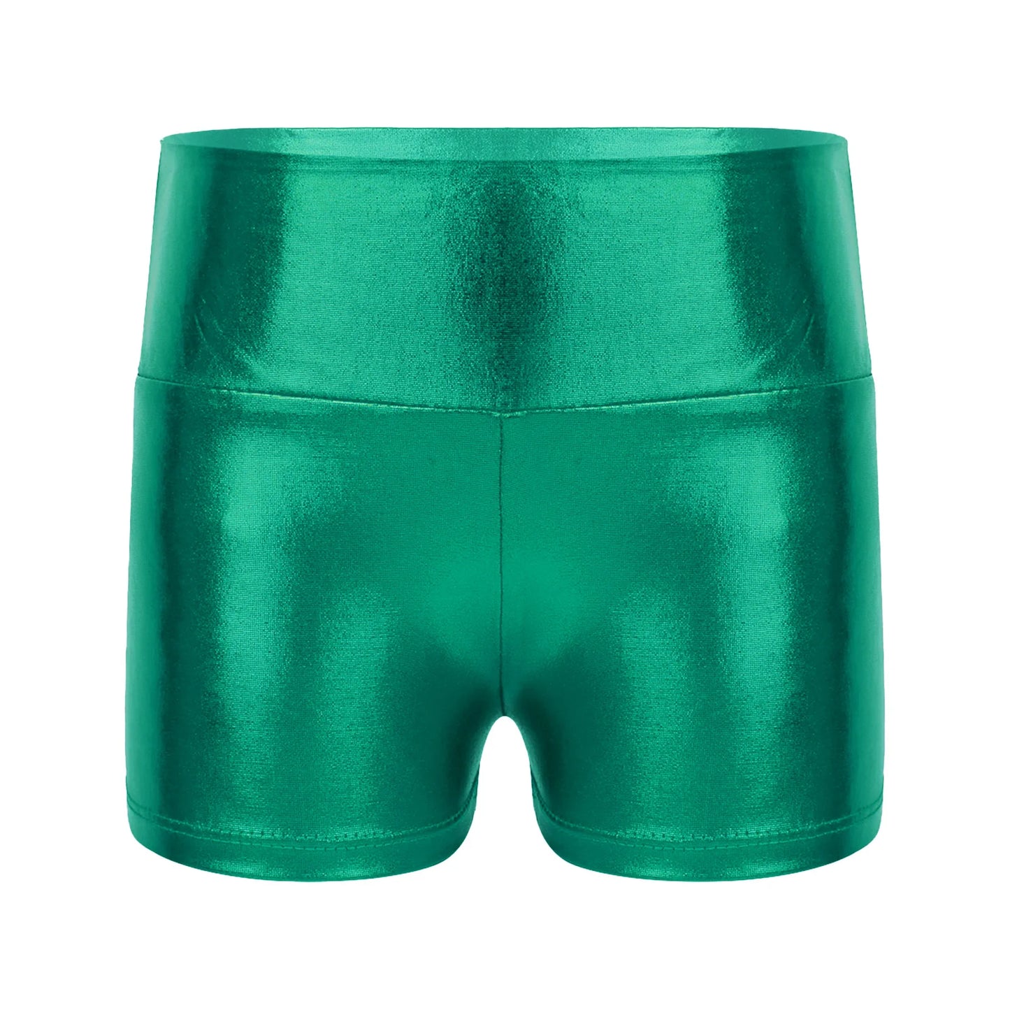 Kids Metallic Shiny High Waist Dance Shorts - Girls