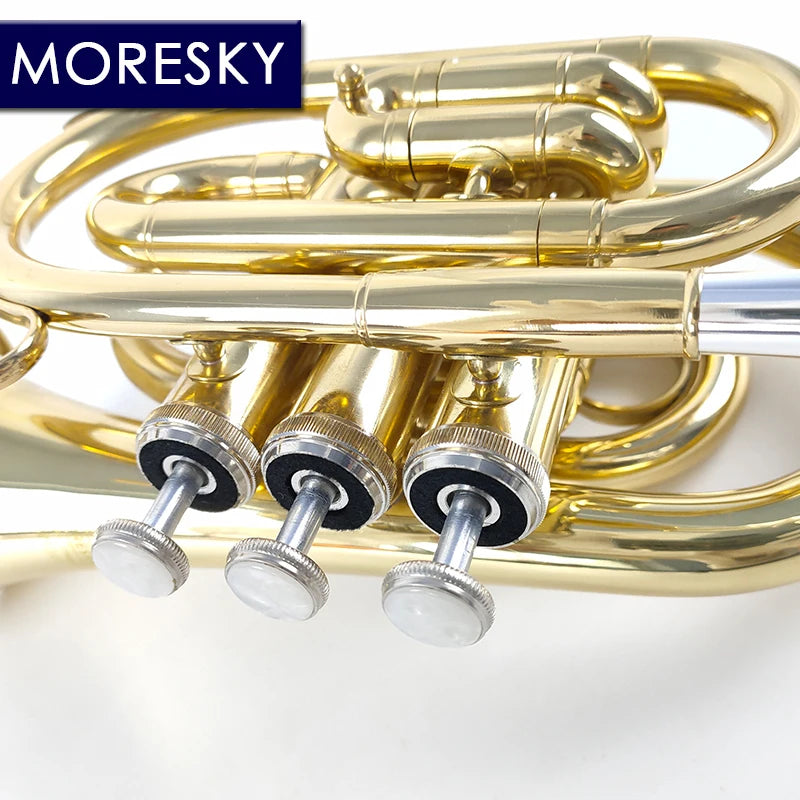 MORESKY Mini Pocket Trumpet Bb Flat Brass Wind Instrument with Mouthpiece Gloves Cleaning Cloth Carrying Case MPT-101
